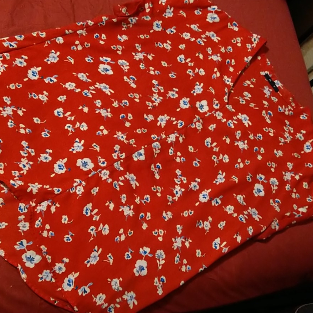 Red floral blouse